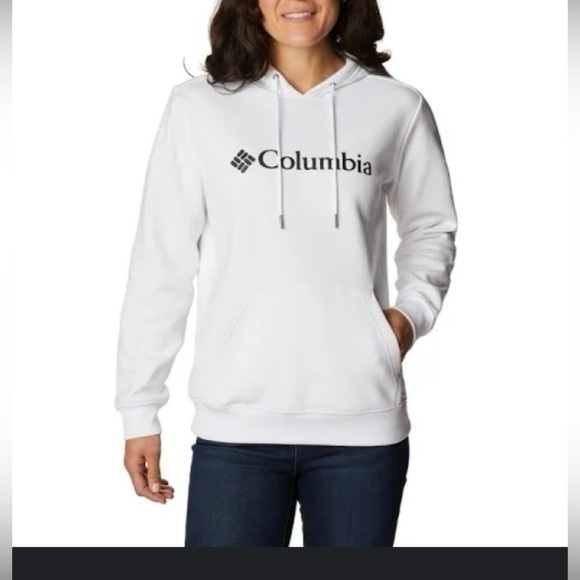 Columbia Logo White And Blk Pocket Hoody Comfy Sweatshirt Small